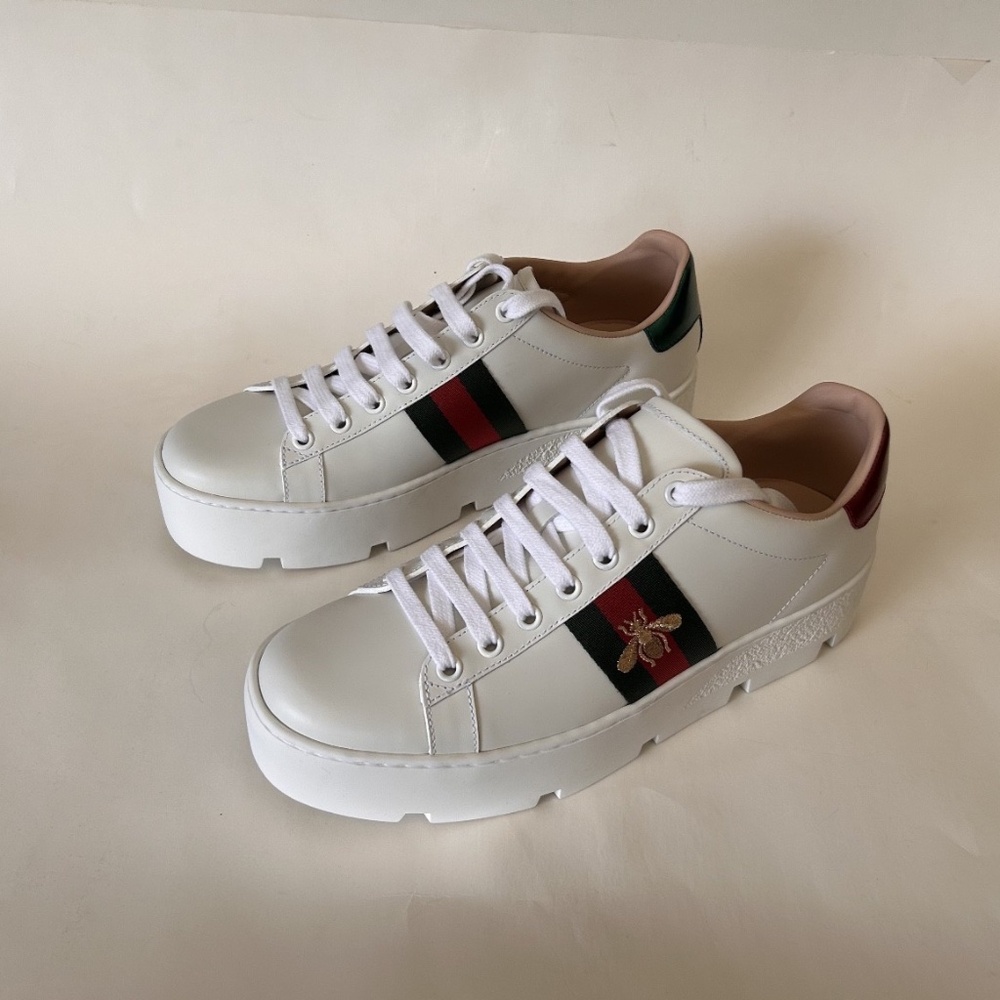 GUCCI Ace Women's White Leather Platform Sneakers Size 8.5 NIB 577573 - Picture 7 of 12